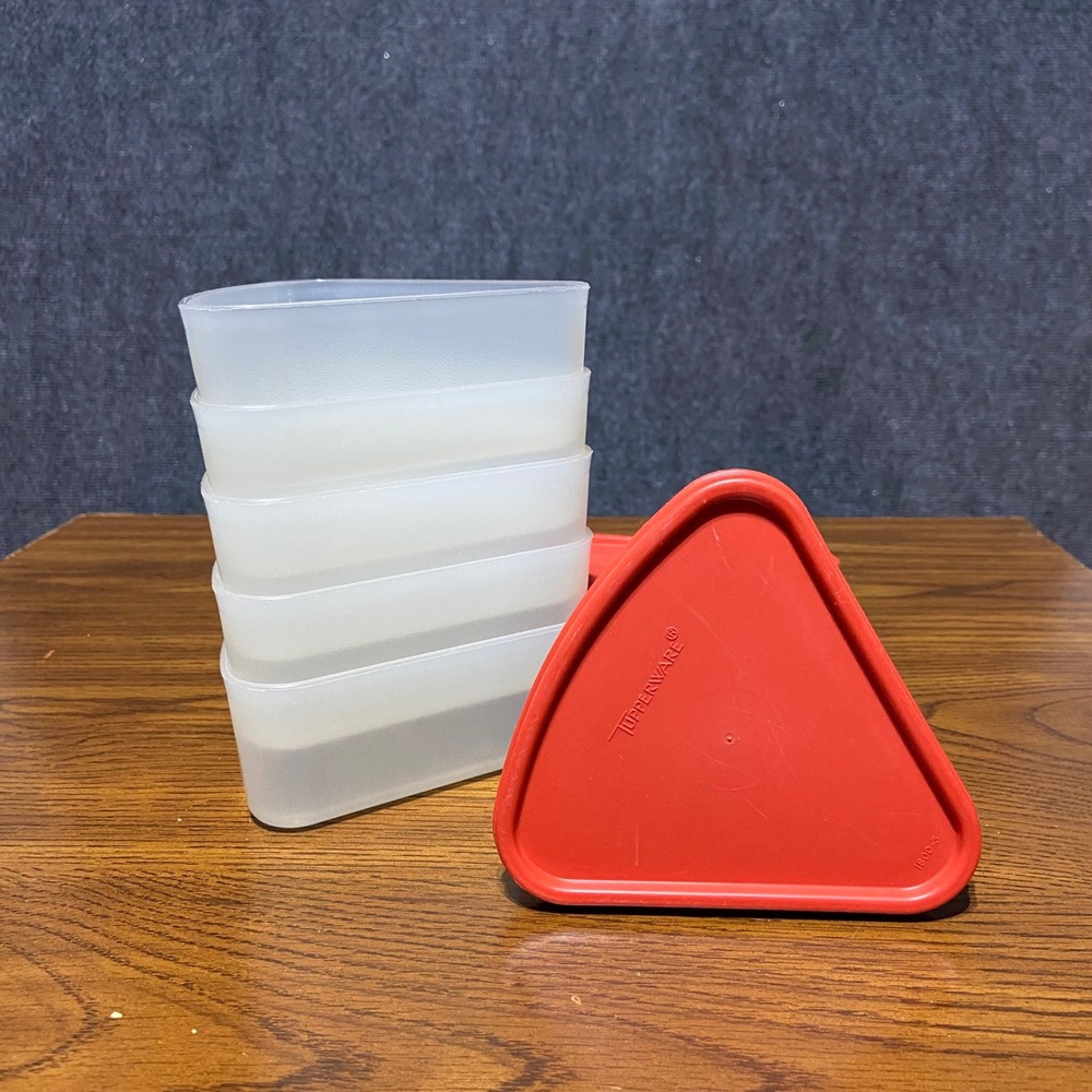 Tupperware‎ Vintage Pie Slice Cake Wedge Keepers Set of 6 Red Lids 1799 1800 USA